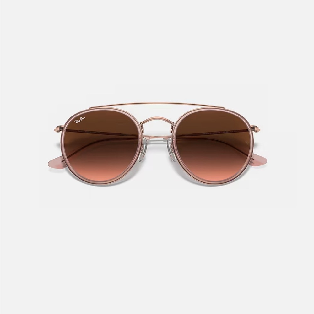 Ray-Ban Round Sunglasses with Pink Frames and Brown Lenses